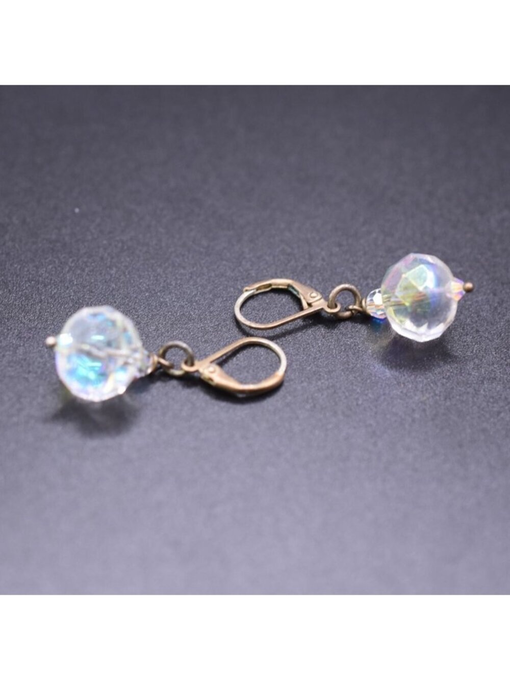 Vintage Crystal Drop Earrings With Leverback Hooks – Faceted Iridescent Beads &